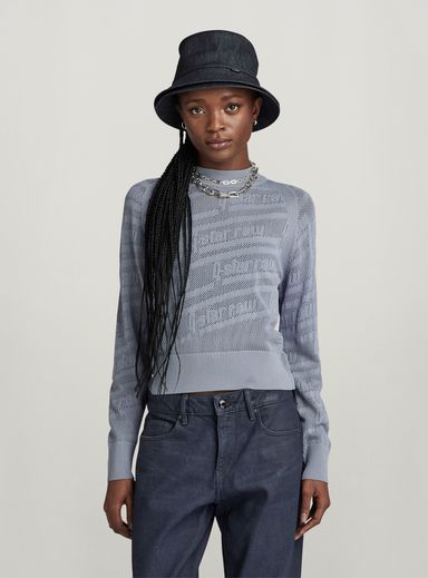 Pointelle Text Knitted Sweater